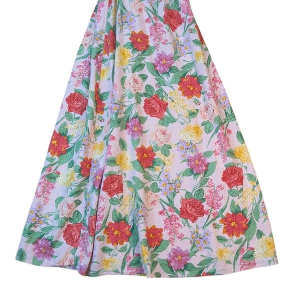 Old Navy Womens Floral Linen Blend Wrap Maxi Dress Cottagecore Small Puff Sleeve - Picture 5 of 7